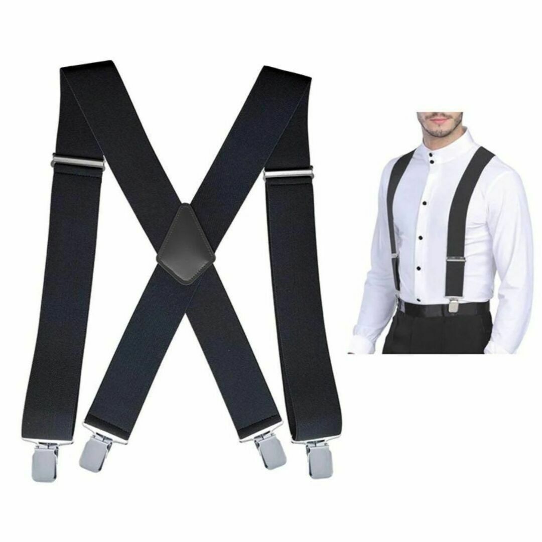 【匿名発送】幅広 サスペンダー ブラック メンズ 調整可能 結婚式　スーツ　仮装 メンズのファッション小物(サスペンダー)の商品写真