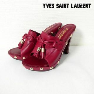 イヴサンローラン(Yves Saint Laurent)の極美品 YVES SAINT LAURENT レザー チャンキーヒール サンダル(サンダル)