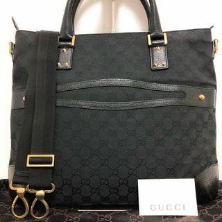 グッチ(Gucci)の【美品✨】グッチ　2way　ショルダーバッグ　GGキャンバス　レザー　ブラック(ショルダーバッグ)