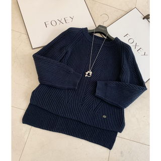 フォクシー FOXEY アマリリス ニット カットソー リボン 40 ホワイト545cm袖丈