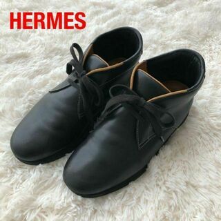 エルメス(Hermes)のエルメスHERMESハイカットレザースニーカー　チャッカーブーツ　ブラック黒(スニーカー)