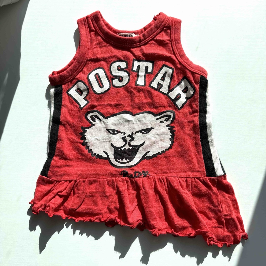 ● POSTAR タンク ワンピ ベアー サイドライン 90 USED● キッズ/ベビー/マタニティのキッズ服女の子用(90cm~)(ワンピース)の商品写真