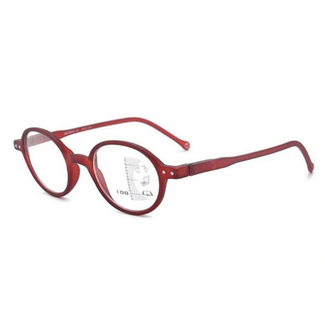 遠近両用老眼鏡レッド➕2.0アンチブルーライト累進多焦点レンズ丸形高品質人気 レディースのファッション小物(サングラス/メガネ)の商品写真