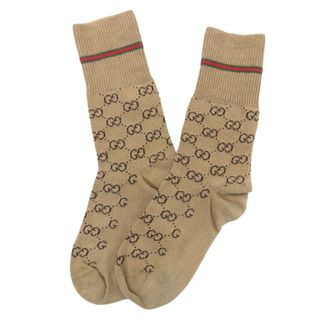 グッチ(Gucci)の【本物保証】 グッチ GUCCI インターロッキングG ロゴ シェリーライン 靴下 コットン混 キャメル×ブラウン S メンズ 572266 4G0569866(その他)