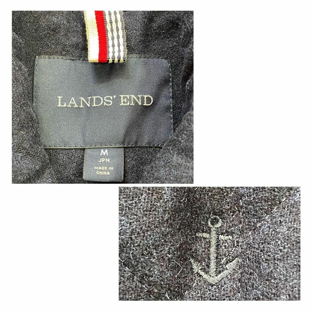 LANDS’END(ランズエンド)のLANDS'END (M) ウール レーヨン 総柄 イカリ刺繍 コート ネイビー レディースのジャケット/アウター(ダウンジャケット)の商品写真