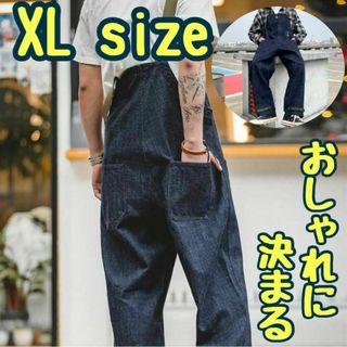 【XL】デニムオーバーオール　サロペット　デッキパンツ　作業着　アメカジ　レトロ(サロペット/オーバーオール)