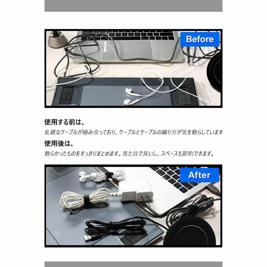 配線止め ケーブル結束バンド マジックテープ 20個入り 収納 すっきり