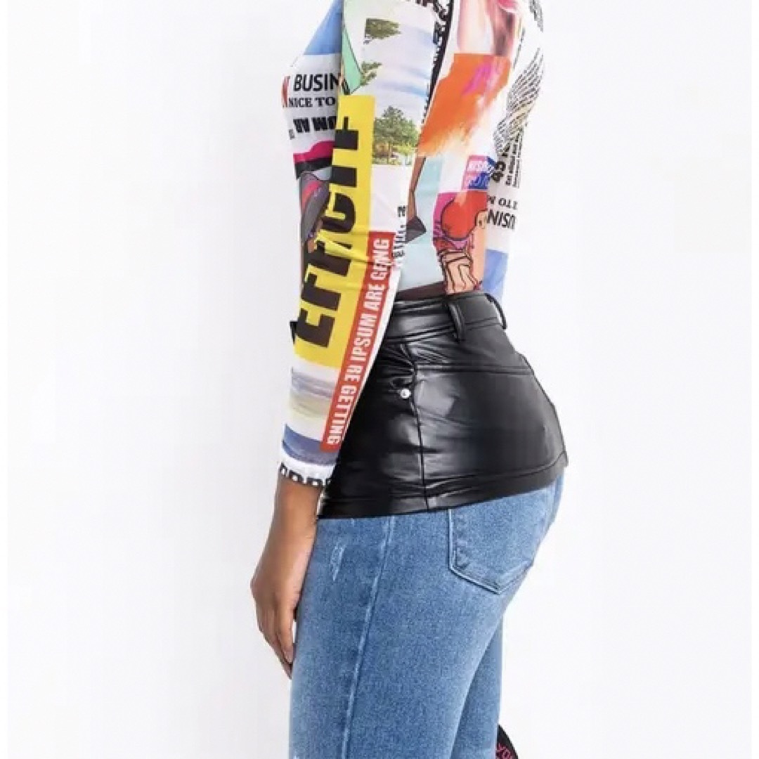 新品 超ストレッチレザー オーバースカート 黒 レディースのスカート(ミニスカート)の商品写真