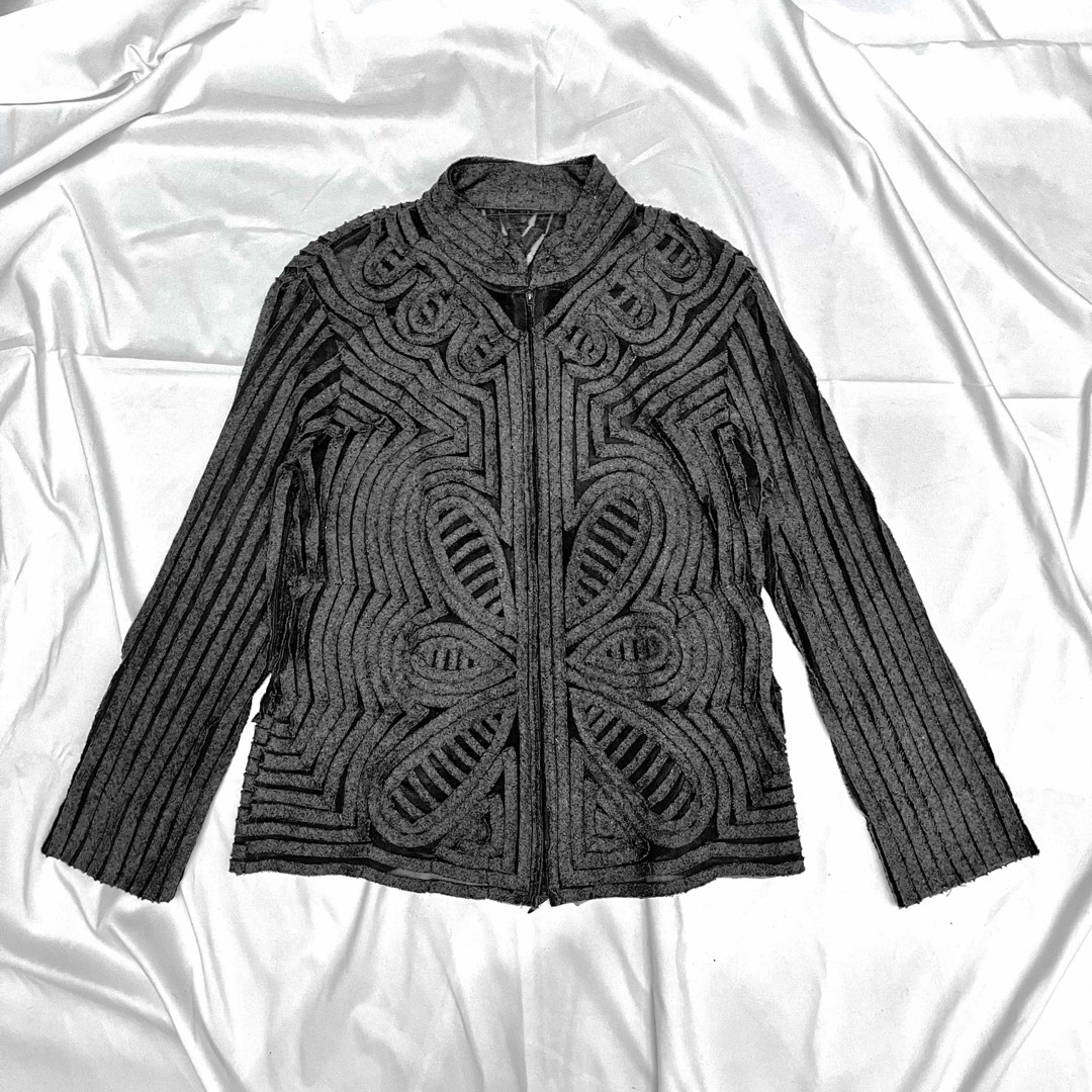 vintage design sheer double zip tops Y2KTシャツ/カットソー(七分/長袖)