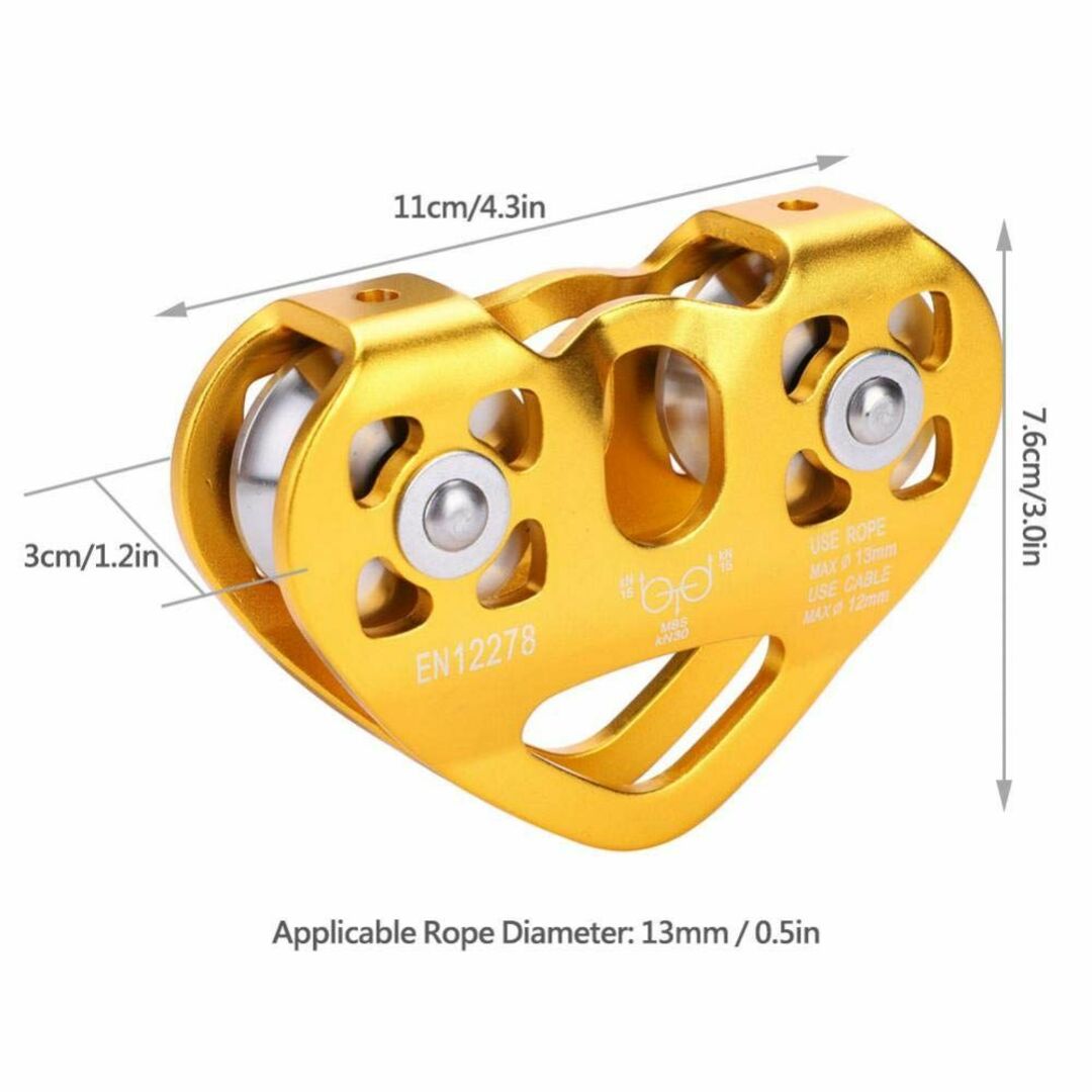 クライミング プーリー ダブルベアリング 破断強度30KN 滑車 固定型 13m スポーツ/アウトドアのアウトドア(登山用品)の商品写真