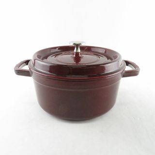 ストウブ(STAUB)の美品 STAUB ストウブ ピコ ココット ラウンド 両手鍋 鋳物ホーロー 22cm グレナディンレッド 料理 調理器具 SU5396B1 (鍋/フライパン)