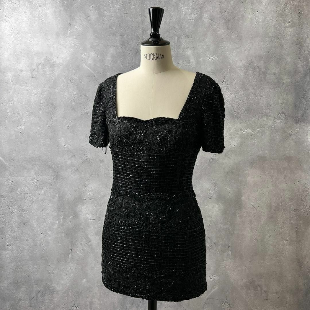 ESCADA(エスカーダ)の未使用 ドイツ製 41万 ESCADA ビーズ スパンコール 刺繍 ドレス 黒 レディースのワンピース(ミニワンピース)の商品写真