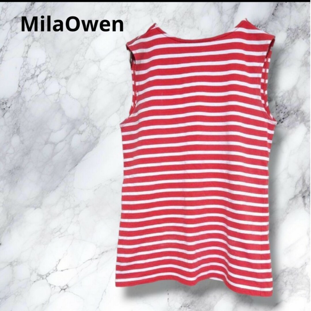 Mila Owen(ミラオーウェン)のMilaOwenミラオーウェン　ノースリーブカットソー　赤×白　XS 子供服でも レディースのトップス(カットソー(半袖/袖なし))の商品写真