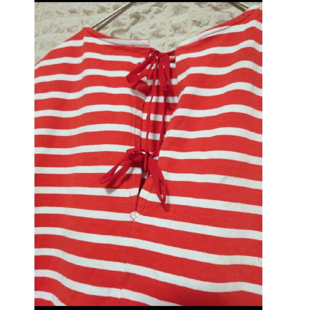 Mila Owen(ミラオーウェン)のMilaOwenミラオーウェン　ノースリーブカットソー　赤×白　XS 子供服でも レディースのトップス(カットソー(半袖/袖なし))の商品写真