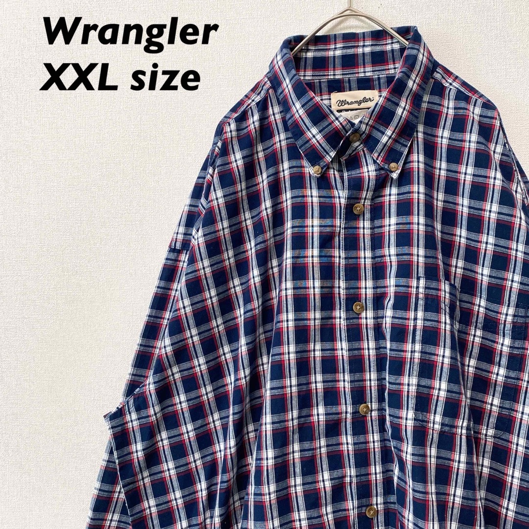 Wrangler(ラングラー)のラングラー　長袖シャツ　ボタンダウン　チェック　男女兼用　XXLサイズ　ネイビー メンズのトップス(シャツ)の商品写真