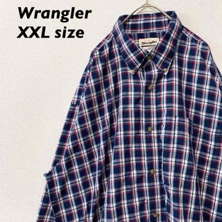 ラングラー(Wrangler)のラングラー　長袖シャツ　ボタンダウン　チェック　男女兼用　XXLサイズ　ネイビー(シャツ)