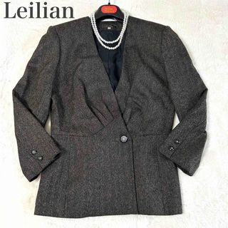 ✴︎極美品✨Leilianレリアン　シルク100% 高級感たっぷり♪ジャケットノーカラージャケット