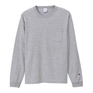 Champion ヘンリーネックT ワッフル サーマル 胸ロゴ ブラック