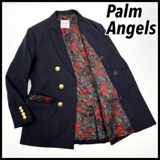 パームエンジェルス(PALM ANGELS)の【超レア】パームエンジェルス　金ボタン　内総柄 紺ブレ テーラードジャケット46(テーラードジャケット)