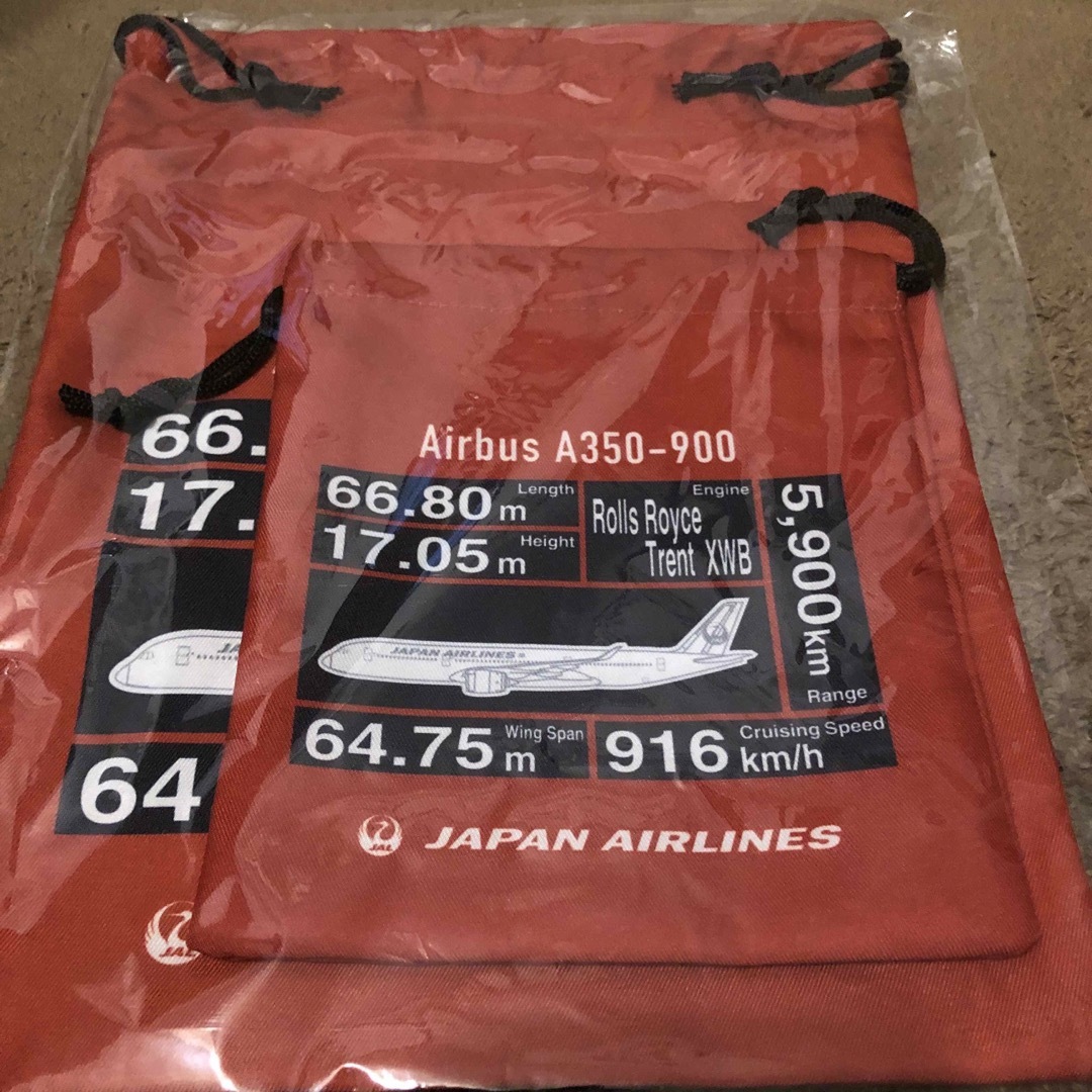 JAL(日本航空)(ジャル(ニホンコウクウ))の[JALオリジナル]巾着セット AIRBUS JAL インテリア/住まい/日用品の日用品/生活雑貨/旅行(旅行用品)の商品写真