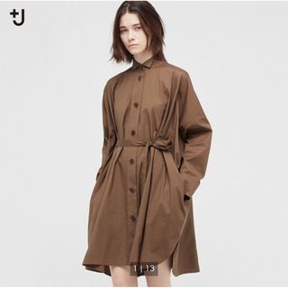 ジルサンダー(Jil Sander)のUNIQLO +J ドルマンスリーブシャツワンピース ブラウン S(ひざ丈ワンピース)