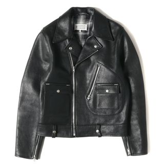 Maison Martin Margiela - 美品 Maison Martin Margiela メゾンマルタンマルジェラ ジャケット サイズ:50 21SS カーフレザー ダブルブレスト ライダース ジャケット Dポケ モーターサイクル フランネル ブラック 黒 イタリア製 アウター ブルゾン【メンズ】【中古】