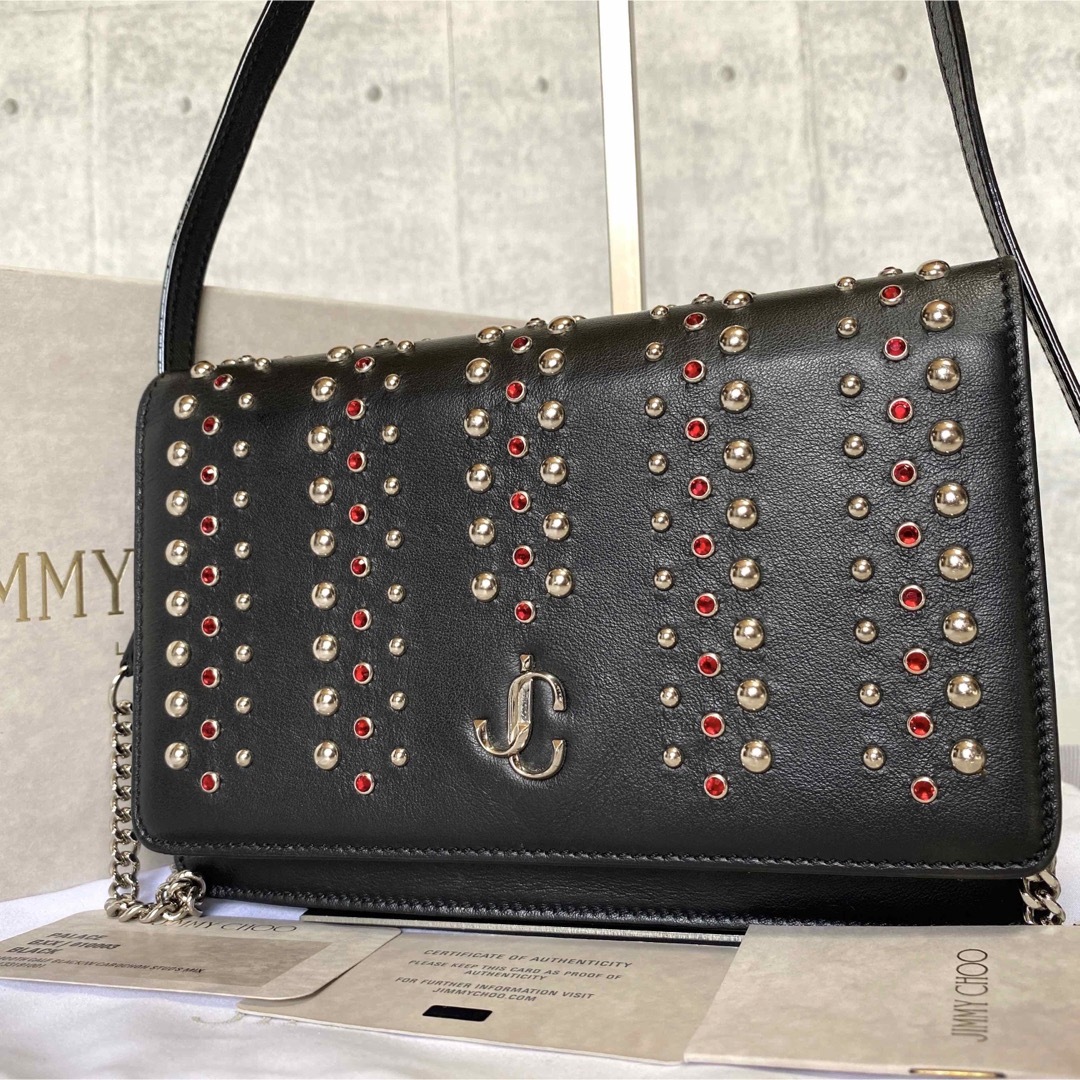 美品】JIMMY CHOO PALACE BLACK チェーンショルダーバッグロイヤル