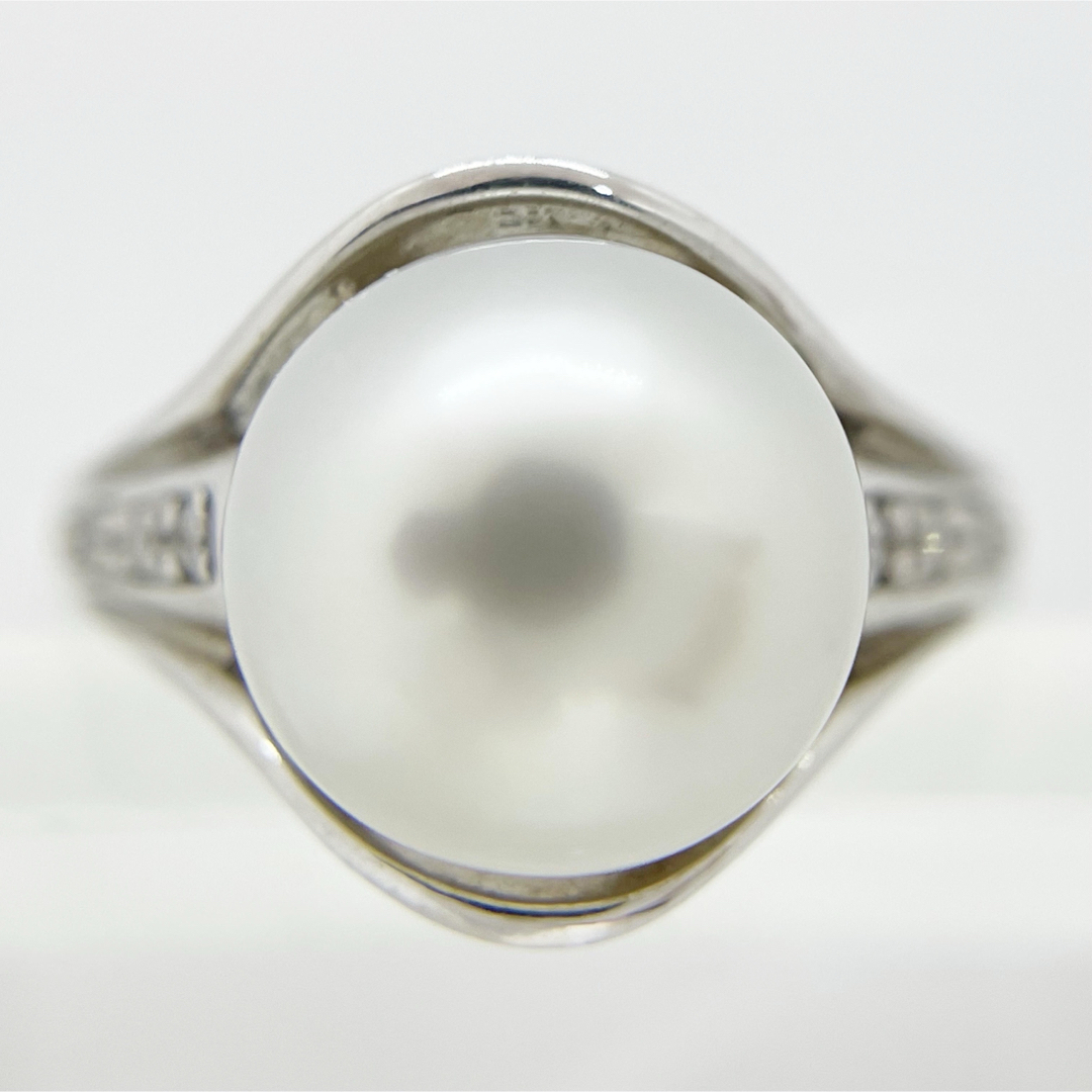 [新品同様]K18WGホワイトゴールド金白蝶真珠天然ダイヤモンドパールリング指輪 レディースのアクセサリー(リング(指輪))の商品写真