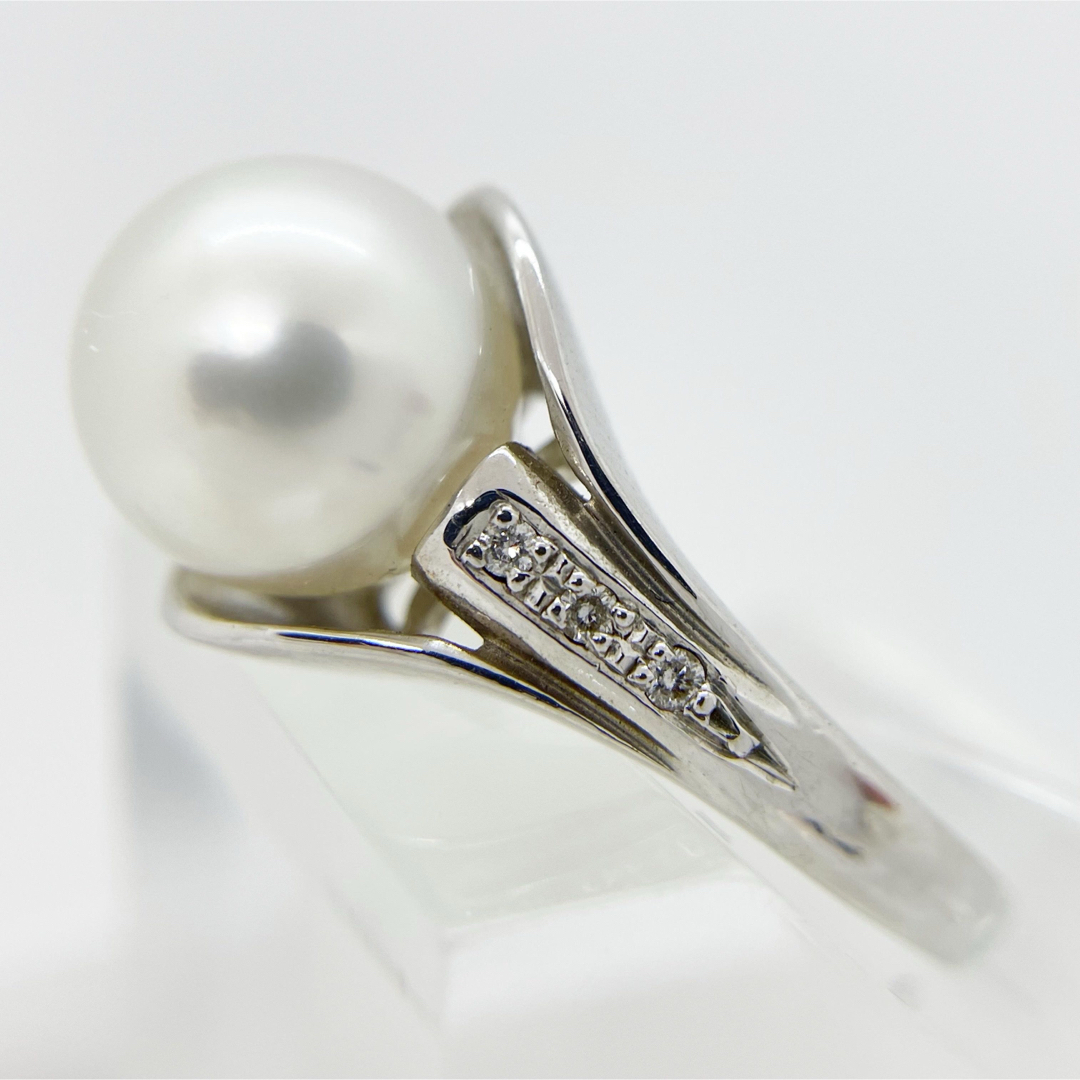 [新品同様]K18WGホワイトゴールド金白蝶真珠天然ダイヤモンドパールリング指輪 レディースのアクセサリー(リング(指輪))の商品写真
