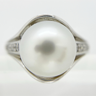 [新品同様]K18WGホワイトゴールド金白蝶真珠天然ダイヤモンドパールリング指輪(リング(指輪))