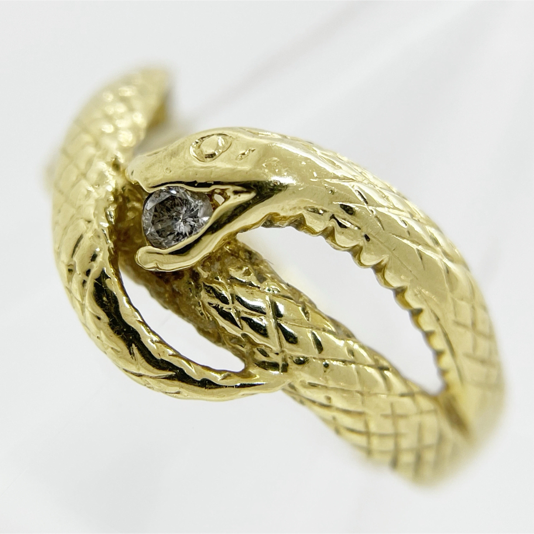 [新品同様]K18YGイエローゴールド金蛇ヘビ天然ダイヤモンド リング 指輪 レディースのアクセサリー(リング(指輪))の商品写真