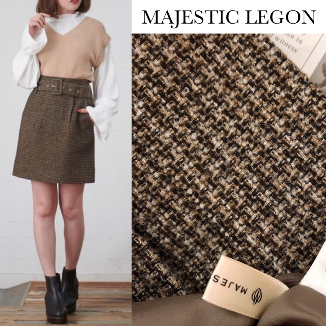 MAJESTIC LEGON(マジェスティックレゴン)のマジェスティックレゴン 【ベルト無し】 ツイード スカート レディースのスカート(ミニスカート)の商品写真