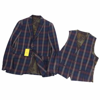 エトロ(ETRO)の未使用 エトロ ETRO ジャケット テーラード ベスト チェック コットン ウール アウター メンズ 50(M相当) ネイビー/ボルドー(テーラードジャケット)