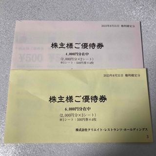 クリエイトレストラン 株主優待券 10000円分(レストラン/食事券)