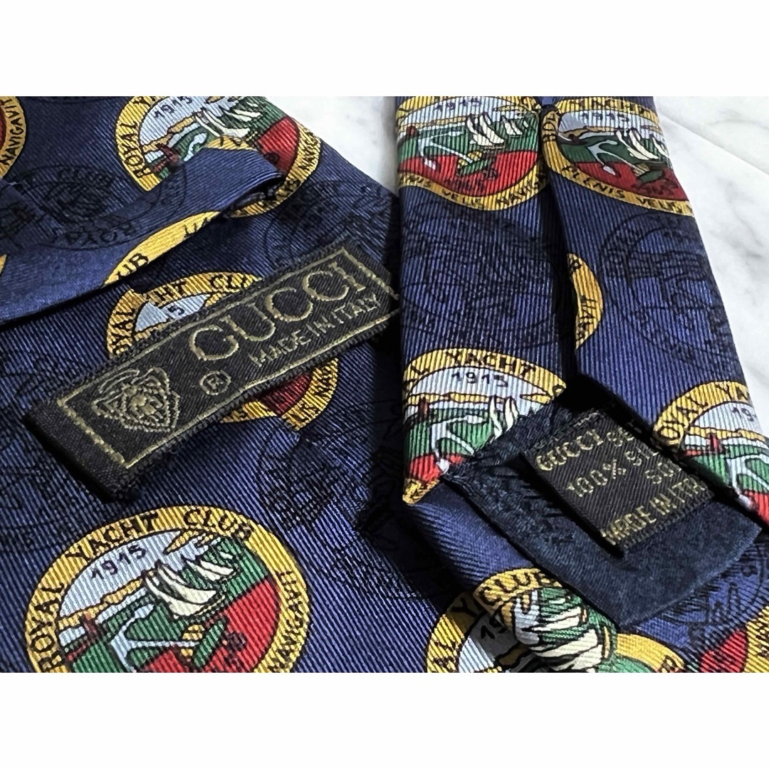 Gucci(グッチ)の美品 GUCCI オールドグッチ ネイビー 船 錨 ドット イタリア製 メンズのファッション小物(ネクタイ)の商品写真