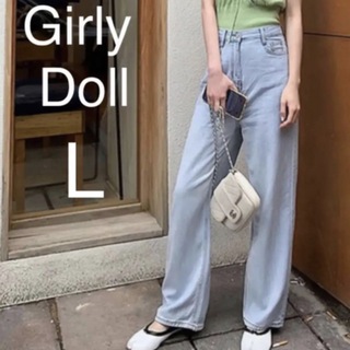 Girly Doll - 新品 ハイウエスト デニム ストレート ワイドパンツ ガーリードール パンツ L