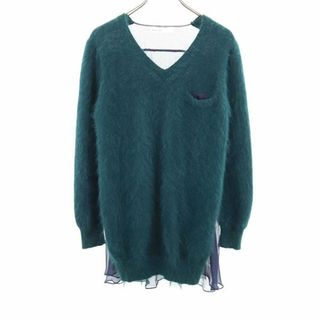 サカイラック(sacai luck)のサカイラック 長袖 切り替え Vネック セーター 緑 sacai luck ニット レディース 古着 【240120】(ニット/セーター)