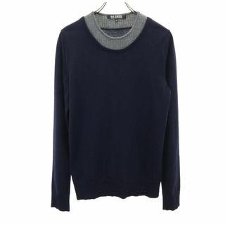 ラフシモンズ(RAF SIMONS)のラフシモンズ 長袖 切替 ウール セーター 46 ネイビー×グレー RAF SIMONS ニット メンズ 古着 【240120】(ニット/セーター)