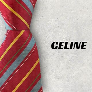 セリーヌ(celine)の【5758】美品！CELINE　セリーヌ　ネクタイ　レッド系　ストライプ(ネクタイ)