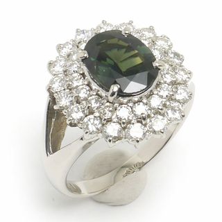 グリーンサファイアリング 約11号 PT900・S2.58ct・D1.21ct (リング(指輪))