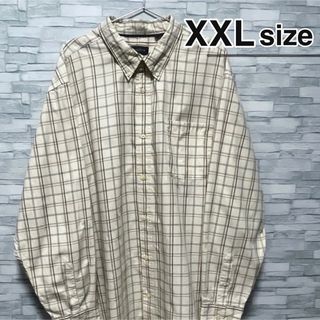 シャツ(shirts)のUSA古着　ボタンダウンシャツ　長袖　ライトベージュ　クリーム色　チェック柄(シャツ)