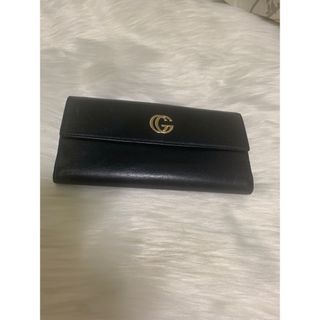 グッチ(Gucci)のGUCCI 長財布　GGマーモント　Wホック　ブラック　ゴールド　レザー(長財布)