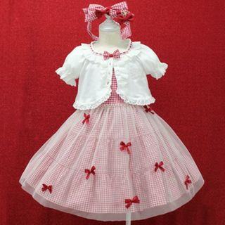 シャーリーテンプル(Shirley Temple)の新品シャーリーテンプル120限定ギンガムパニエドレス＆ボレロセット(ワンピース)