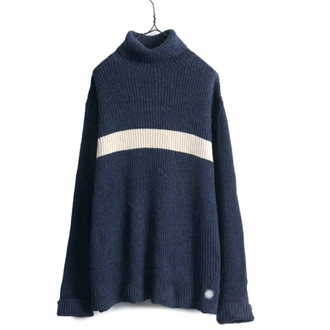 Ralph Lauren(ラルフローレン)のラルフローレン タートルネック リブ編み ニット セーター メンズ XL / POLO JEANS コットン ウール ボーダー 大きいサイズ 2トーン 紺 白 メンズのトップス(ニット/セーター)の商品写真