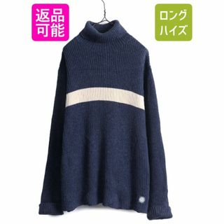 ラルフローレン(Ralph Lauren)のラルフローレン タートルネック リブ編み ニット セーター メンズ XL / POLO JEANS コットン ウール ボーダー 大きいサイズ 2トーン 紺 白(ニット/セーター)