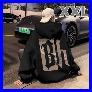 ■ 人気トレンド　オーバーサイズ　パーカー　黒　ユニセックス　ペア　ＸＸＬ(パーカー)