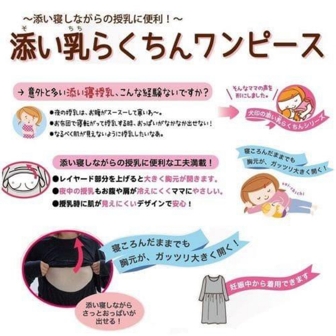 INUJIRUSHI(イヌジルシホンポ)の犬印 授乳口付 マタニティワンピース 授乳ワンピース M〜L❤新品 ネイビー キッズ/ベビー/マタニティのマタニティ(マタニティワンピース)の商品写真