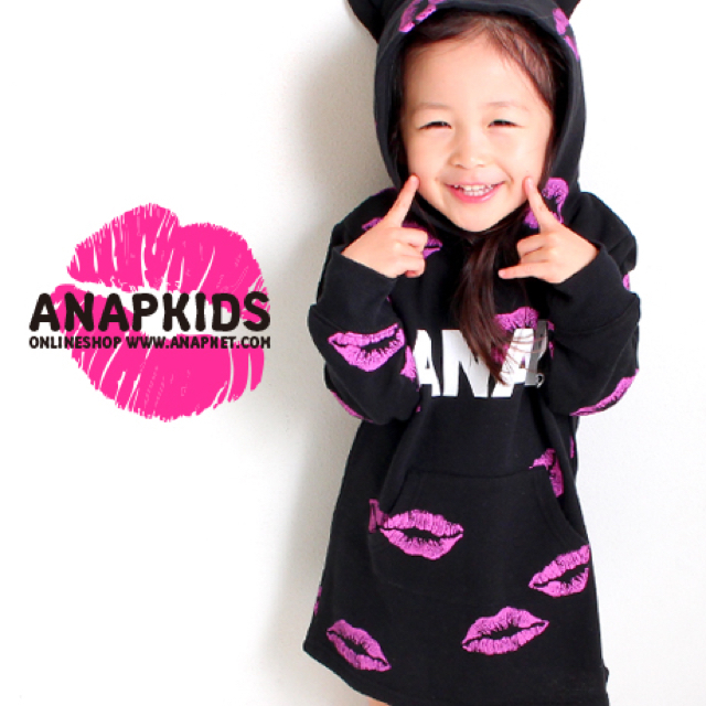 ANAP Kids(アナップキッズ)の本日限定価格⤴︎早い者勝ち！ANAPKIDS♡リップ柄ねこ耳ワンピ キッズ/ベビー/マタニティのキッズ服女の子用(90cm~)(ワンピース)の商品写真