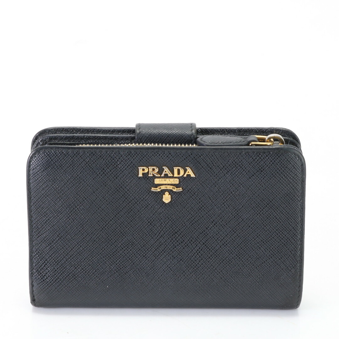 美品 プラダ サフィアーノ レザー 二つ折り 財布 本革 ウォレット ロゴ ブラック 黒 婦人 レディース EHM K14-9素材
