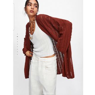 ザラ(ZARA)の新品ZARA オーバーサイズロング丈カーディガン M テラコッタ(カーディガン)